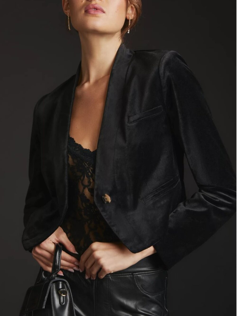 By Anthropologie Velvet Tuxedo Jacket Black Size 12